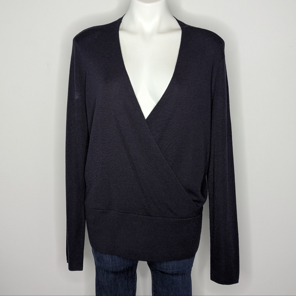 Ann Taylor Blue Wool Blend Long Sleeve V Neck Lightweight Sweater L